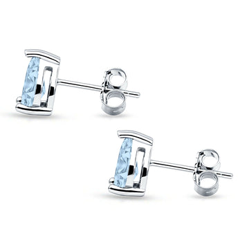 Art Deco Pear Shape Solitaire Push Back Stud Earring Excellent Simulated Aquamarine CZ 925 Sterling Silver